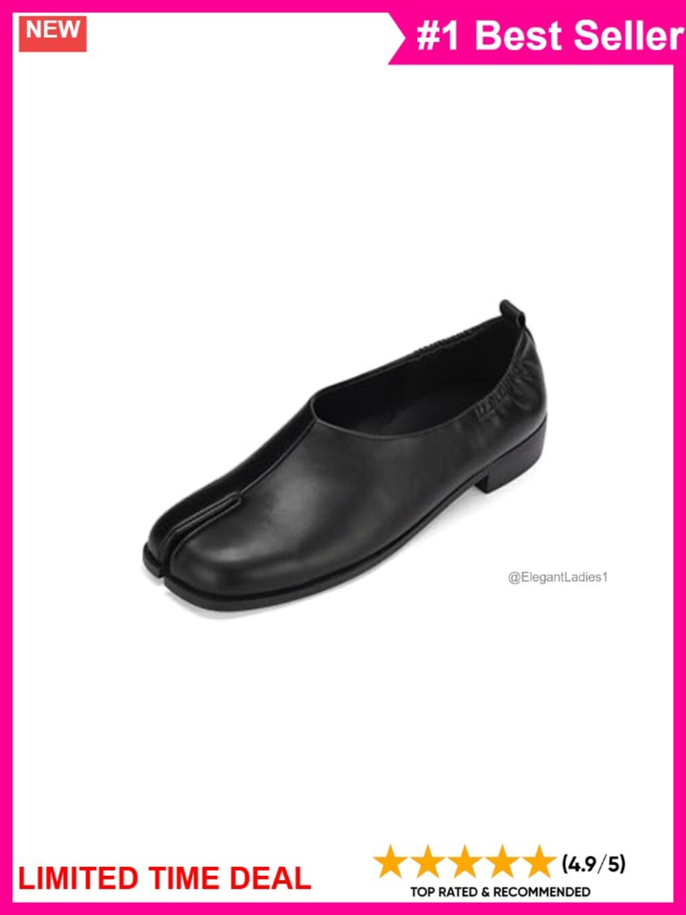 Split Toe Tabi Flats Faux Leather Slip On Block Heel Loafers